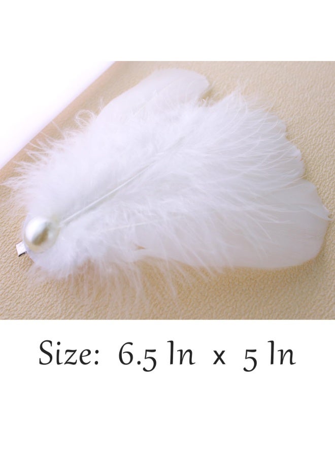 2Pcs White Feather Hair Clips - Ballet Style Artificial Swan & Ostrich Feather with Faux Pearl - Wedding Engagement Birthday Party Stage Accessories for Women - Image 5
